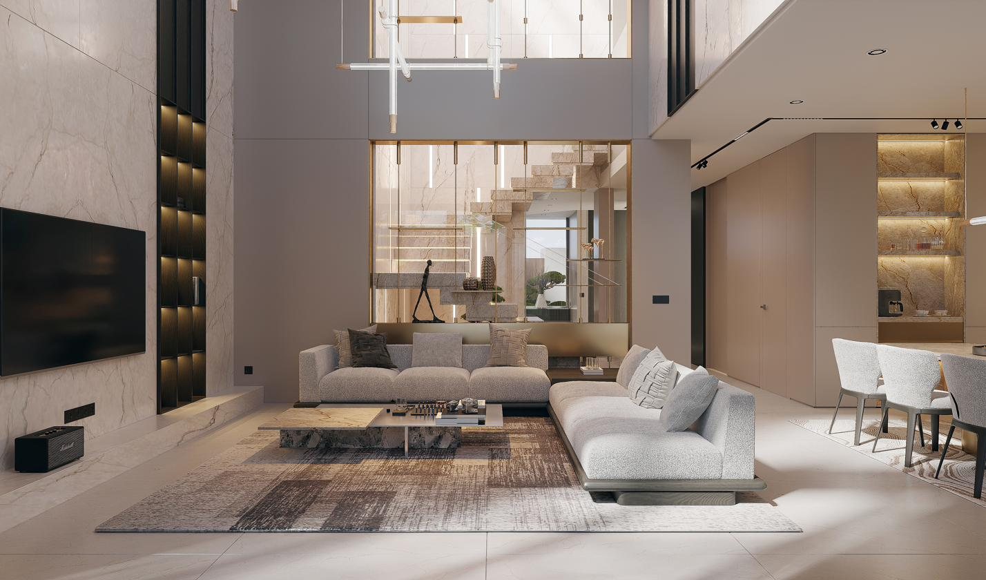 Villa Solara double-height living room