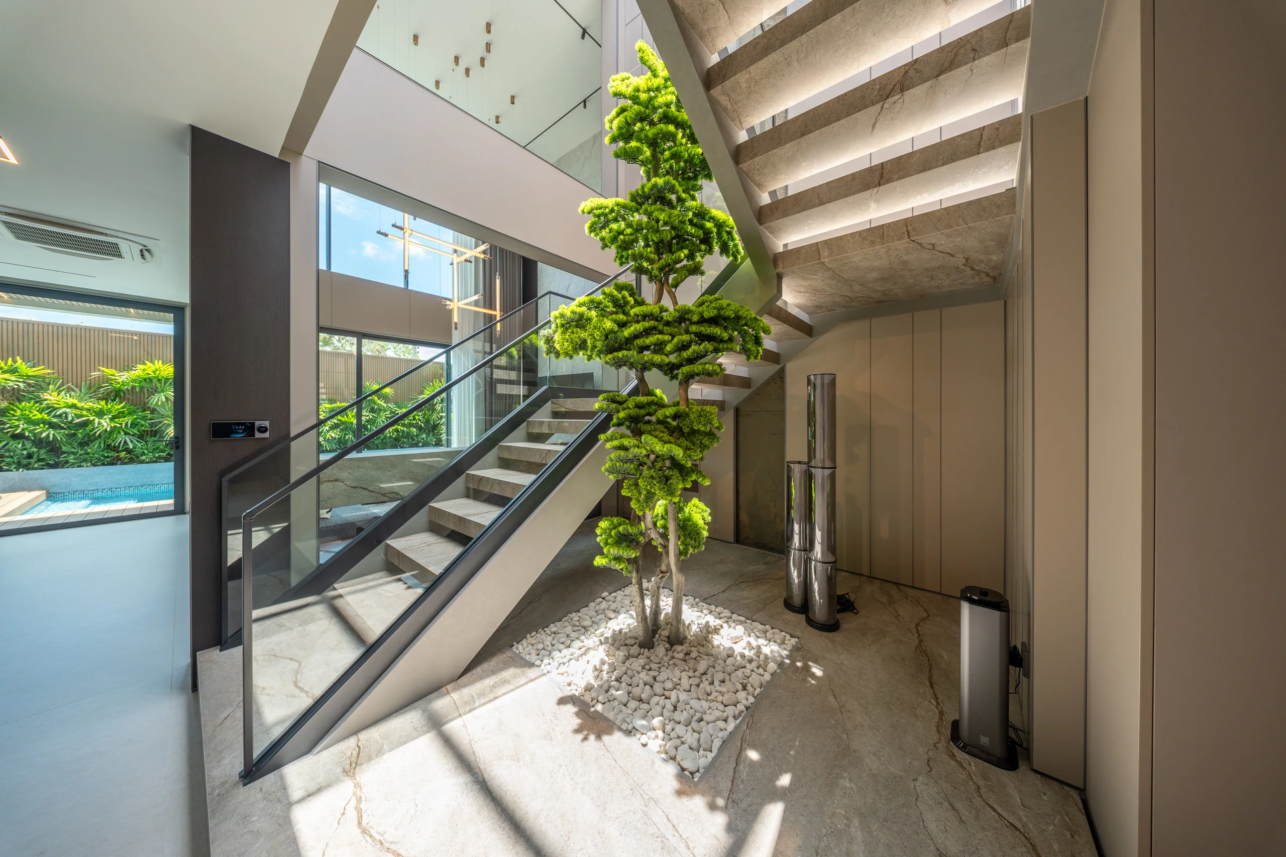 Villa Solara double-height living room